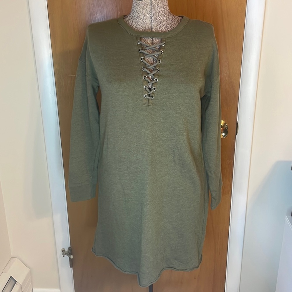 American Eagle Outfitters Womens Medium Olive Green Sweatshirt Dress